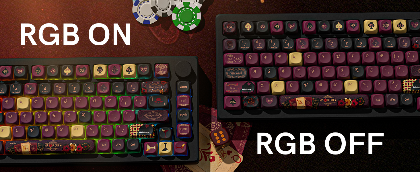 Keycaps with RGB lighting effects on the keyboard