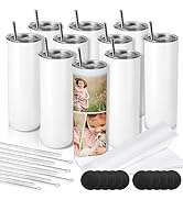 D·S 10 Pack Sublimation Tumblers 20 oz Skinny Stainless Steel Insulated Straight Sublimation Tumb...