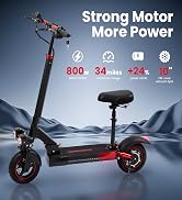 800W Electric Scooter for Adults, Foldable eScooter with Seat, 10" Off Road Pneumatic Tube Tires ...