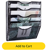 EASEPRES 5 Pockets Mesh Wall File Holder Organizer Office Hanging Magazine Rack, Black