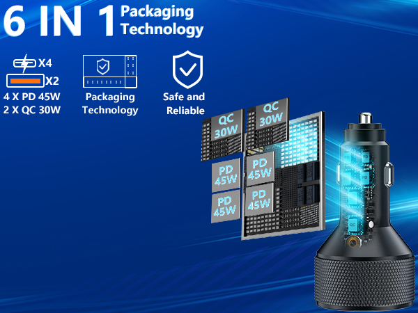 MFi Certified iPhone 17 Car Charger 6Port 120W USB-C&amp;amp;USB-A Power Cigarette Lighter USB-C Car Charge