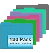 File Folder, HERKKA 120 Pack 1/3 Cut Tab File Folders, Letter Size, Assorted 6 Colors, Colored Fi...
