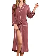 HEARTNICE Womens 100% Cotton Robe, Soft Kimono Spa Long Bathrobe Lightweight Loungewear