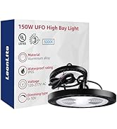 LEONLITE UFO LED High Bay Light 150W, 21,700LM Ultra Bright 5000K Daylight, UL Listed, 120-277V, ...