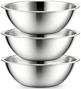 Suwimut 3 Pack Stainless Steel Mixing Bowls, 6 Quart Flat Base Stainless Steel Serving Bowls, 13 ...