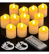 PChero Rechargeable Flameless Tea Lights Candles with Remote Timer, 12 PCS Flickering Electric Fa...