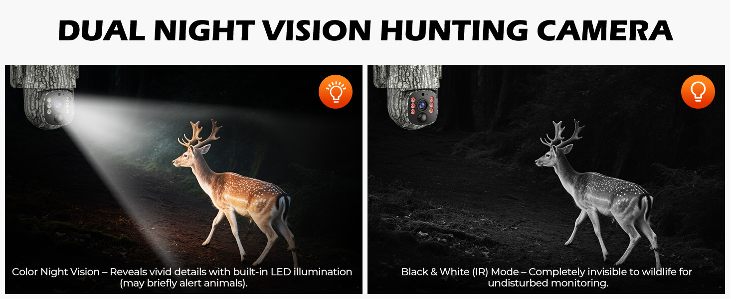 This dual night vision hunting camera offers both color and IR night modes for wildlife monitoring.