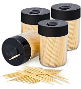 Urbanstrive Sturdy Safe Toothpick Holder with 1600 Natural Wood Toothpicks for Teeth Cleaning, Un...