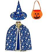 Jackcell Wizard Cape Witch Cloak with Hat and Pumpkin Bag, Halloween Costume Props for Kids Cospl...