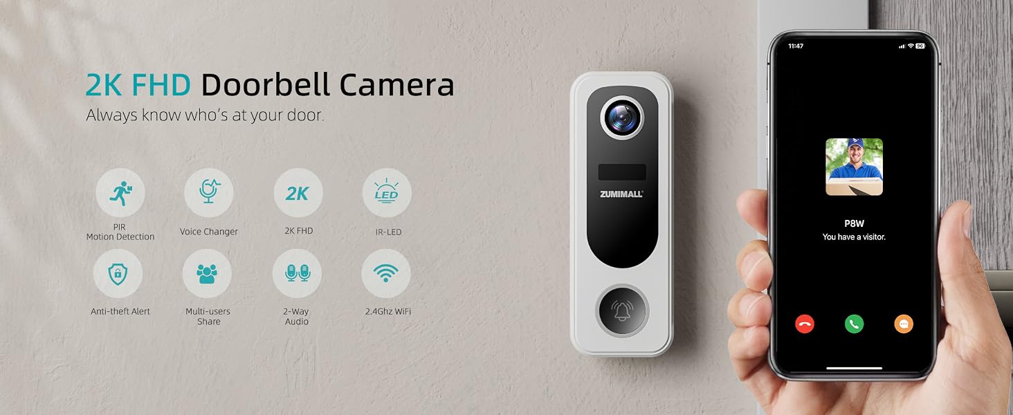 ZUMIMALL Doorbell Camera Wireless No Subscription