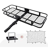 Hitch Mount Cargo Carrier with Cargo Net and Anti-rattle Stabilizer 60" x 21" x 6" Folding Cargo ...
