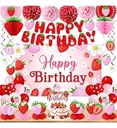 Strawberry Birthday Party Decorations with Strawberry Birthday Banner, Backdrop, Cake Topper, Bal...
