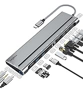 USB C Dock, Laptop Docking Station with Dual HDMI, DisplayPort, VGA, Gigabit Ethernet, PD 3.0, US...
