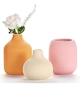 Dnnnii Boho Vase Set of 3, Modern Colorful Ceramic Vases with Ribbed Texture, Minimalist Home Dec...