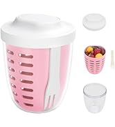 daasigwaa Fresh Fruit Salad Storage Cup To Go With Lids, Fork &amp; Drain Baskets, Reusable Leakproof...