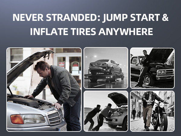 never stranded:jump start &amp;amp; inflate tires anywhere
