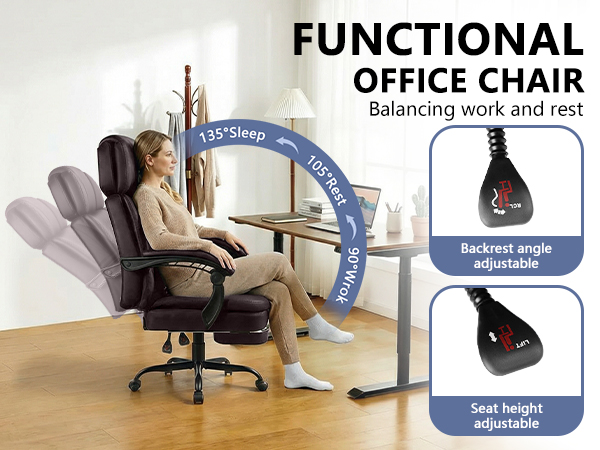 Executive Big and Tall Office Chair with Foot Rest Computer Office Chair with Adjustable Headrest 