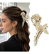 Gold Rose Hair Claw Clips, Large Metal Floral Jaw Clips for Women, Non-Slip Flower Hair Clips for...