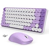 LAMA Colorful Wireless Keyboard and Mouse Combo, Retro 85 Keys Round Keyboard Mouse Set, Adjustab...