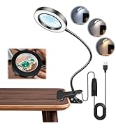 Akynite 10X Magnifying Glass with Light, 2 in 1 Magnifying Desk Lamp Clip on Mganifier with Light...