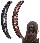 2Pcs Banana Hair Clips for Thick Curly Hair - Black and Brown Tortoise Clips, Vintage Clincher Co...