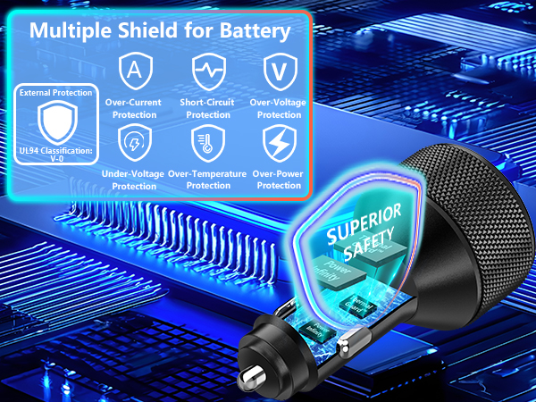 MFi Certified 4-Port 90W USB-C/USB-A Power Cigarette Lighter PD/QC USB-C Car Charger for iPhone 17