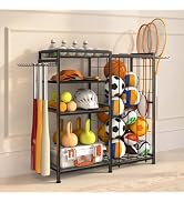 Sports Equipment Organizer, Garage Ball Storage Rack for Gear and Toys, Basketball Ball Holder wi...