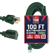 Lone Star Cords 100 Ft 16/3 SJTW Extra Long Outdoor Extension Cord with Prong 16 Gauge Green Weat...