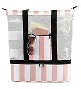Bluboon Mesh Beach Tote Bag with Cooler Compartment Insulated Detachable Picnic Bag with Zipper a...