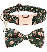 Faygarsle Green Dog Collar Christmas Design with Bow Metal Buckle Gingerbread Men Trees Pattern f...