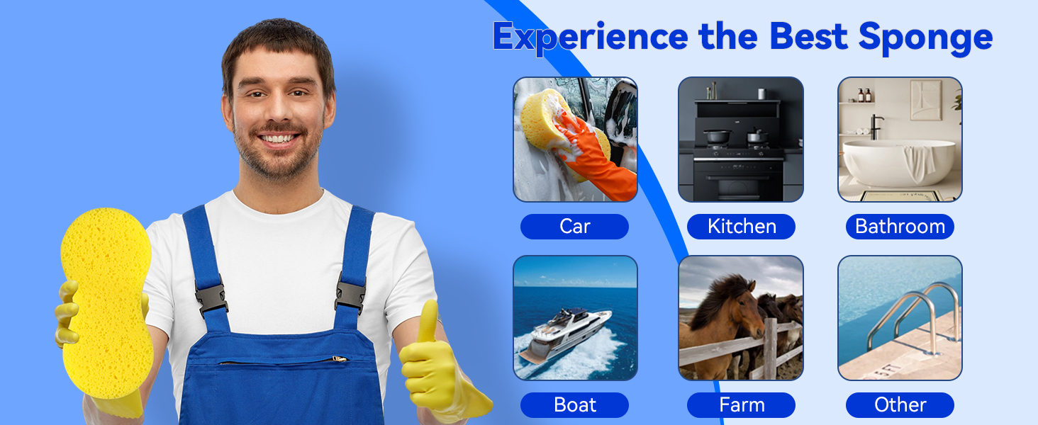 Universal sponge is suitable for washing cars, kitchen or bathroom.