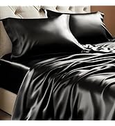 BEDELITE Satin Sheets Queen Size Bed Set, Luxury Soft Black Silky Sheets for Hair and Skin, Simil...