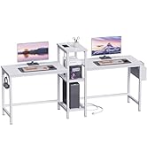 Furologee Double Desk with Power Outlets, 71 Inch Computer Desk with Storage Bag and Headphone Ho...