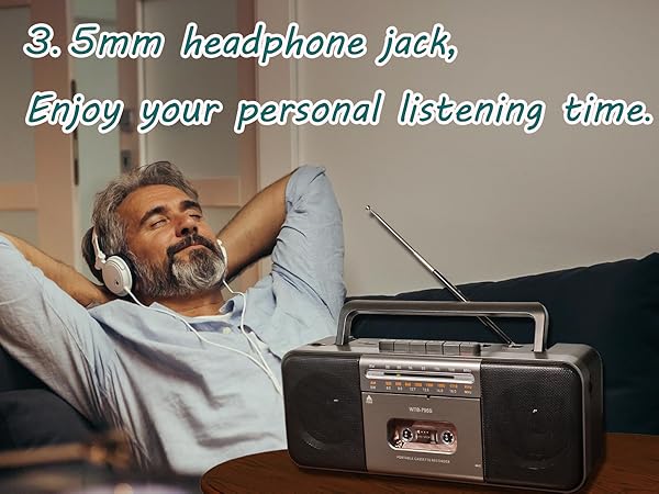 Boombox Cassette tape player earphone black