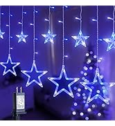 MYGOTO 126L Blue White Christmas Star Icicle Lights, 8.2FT Clear Curtain Fairy String with Connec...