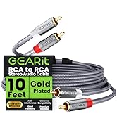 GEARit RCA Cable (10FT) 2RCA Male to 2RCA Male Stereo Audio Cables Shielded Braided RCA Stereo Ca...