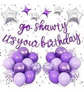 Purple Go Shawty It's Your Birthday Banner Balloons Set, Glitter Happy Birthday Banner with Purpl...
