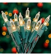 YOUNGAR Christmas Lights, Clear Outdoor Lights,2 Pack 23FT 100 Green Wire Light Connectable Incan...