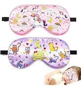2 Pcs Sleep Mask for Kids Girls, Silk Eye Covers for Sleeping, Adjustable Strap &amp; Light Blocking ...