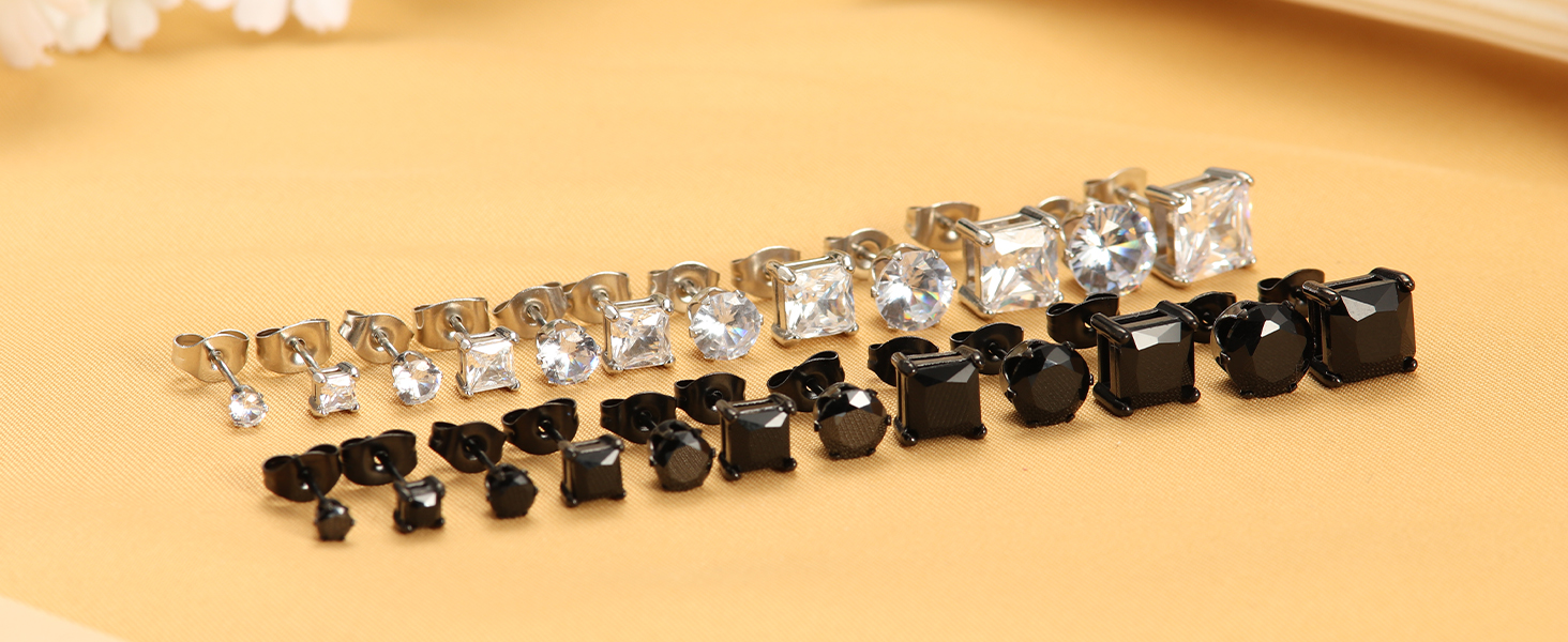 Stainless Steel Mens Womens CZ Stud Earrings