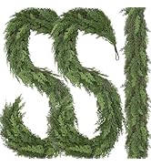 2 Pcs 6FT Christmas Cedar Garland Real Touch Christmas Garland Thick and Lush Christmas Garland R...