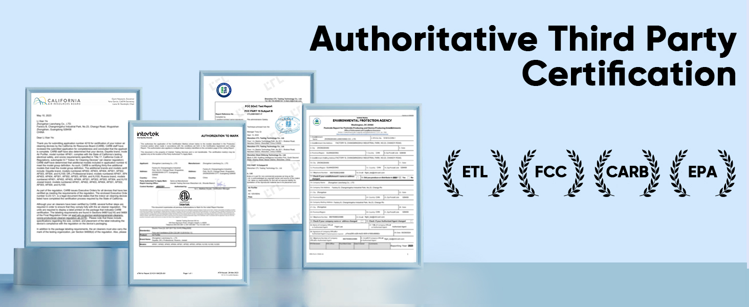 air purifier with Authoritative Third Party Certifcation