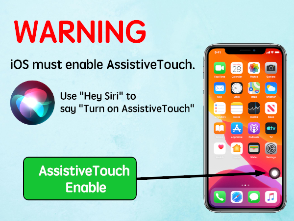 iOS user settings: AssistiveTouch must be enabled.