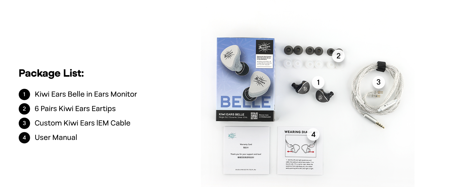 Linsoul Kiwi Ears Belle 10mm DLC Dynamic Driver in-Ear Monitor, HiFi Wired Earbuds