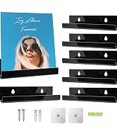 XIANG YXWO 6 Pack 7 Inch Black Acrylic Record Floating Shelves, Drill &amp; Adhesive Hooks Installmen...