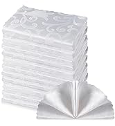 HommxJF 12 Pieces Wave Scroll Damask Jacquard Satin Napkins White Cloth Napkins 17 x 17 inch,Wate...
