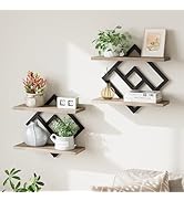 ELYKEN Floating Shelves for Wall, Set of 2 Hanging Shelves, 2-Tier Wall Mounted Storage Shelves f...