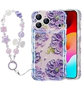 EYZUTAK Case for iPhone 17 Pro Max, Colorful Oil Painting Flower Case with Bracelet Chain Curly W...