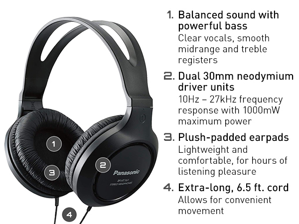 feature callouts for the RP-HT161 headphones