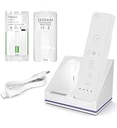 Wii Remote Charger, 2 in 1 Charging Station Charger Dock with 2 Pack 2800mAh Rechargeable Battery...